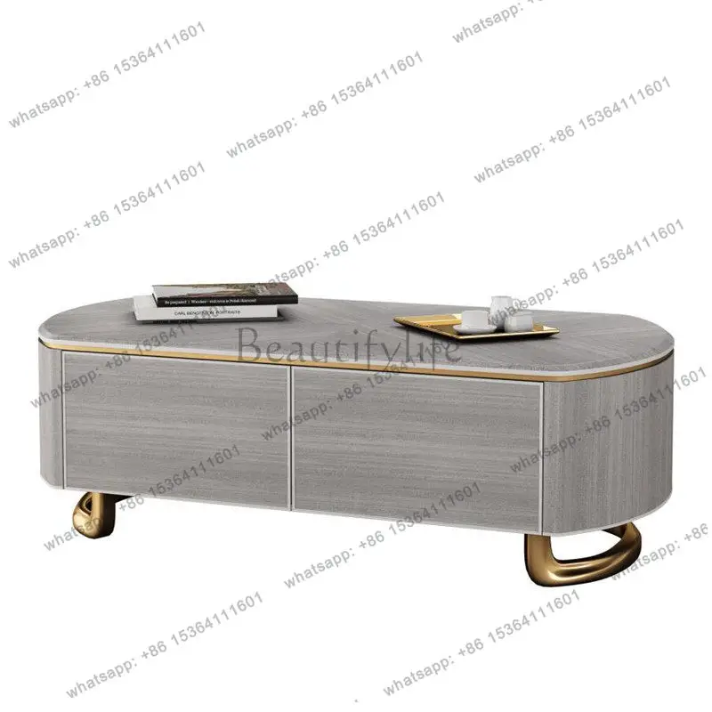 

American coffee table light luxury modern simple special-shaped solid wood living room rectangular tea table