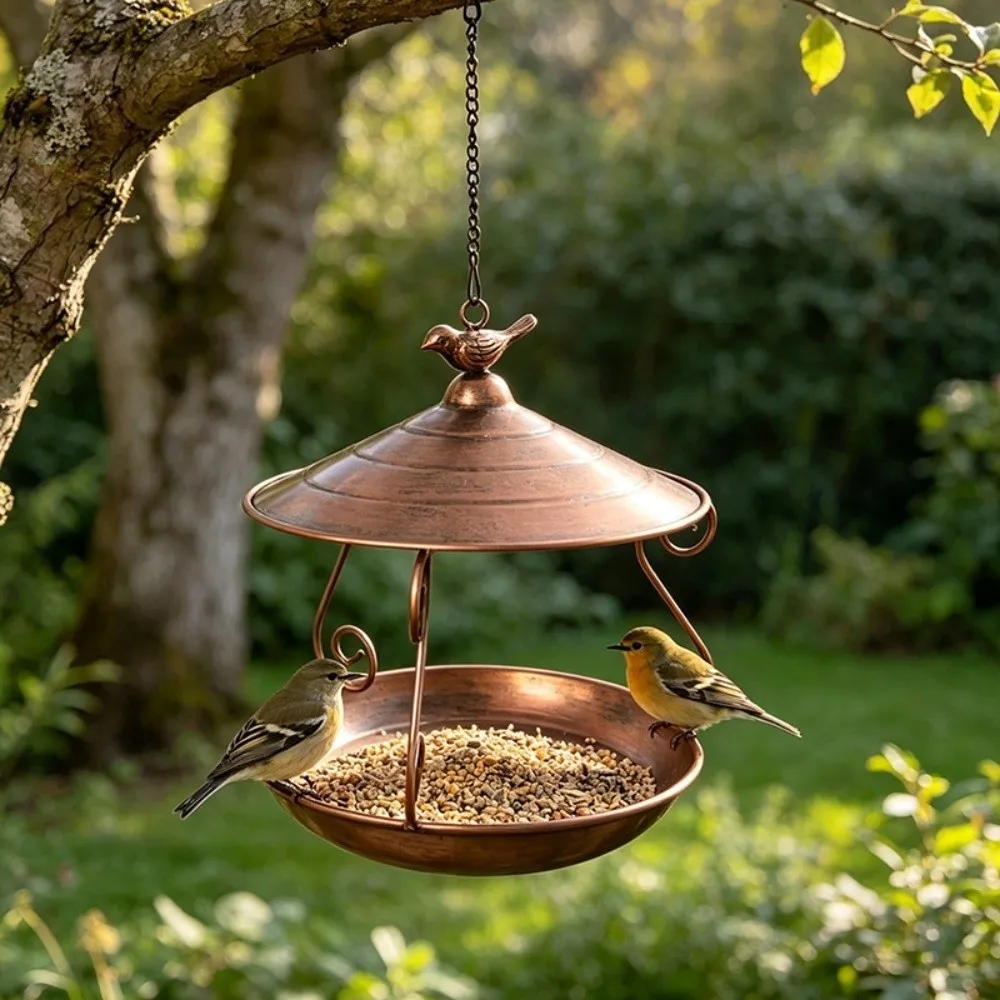 Multi-purpose Large Capacity Iron Bird Feeder Rainproof Windproof Hanging Bird Feeder Rustproof Bird Water Bowl Outdoor Use