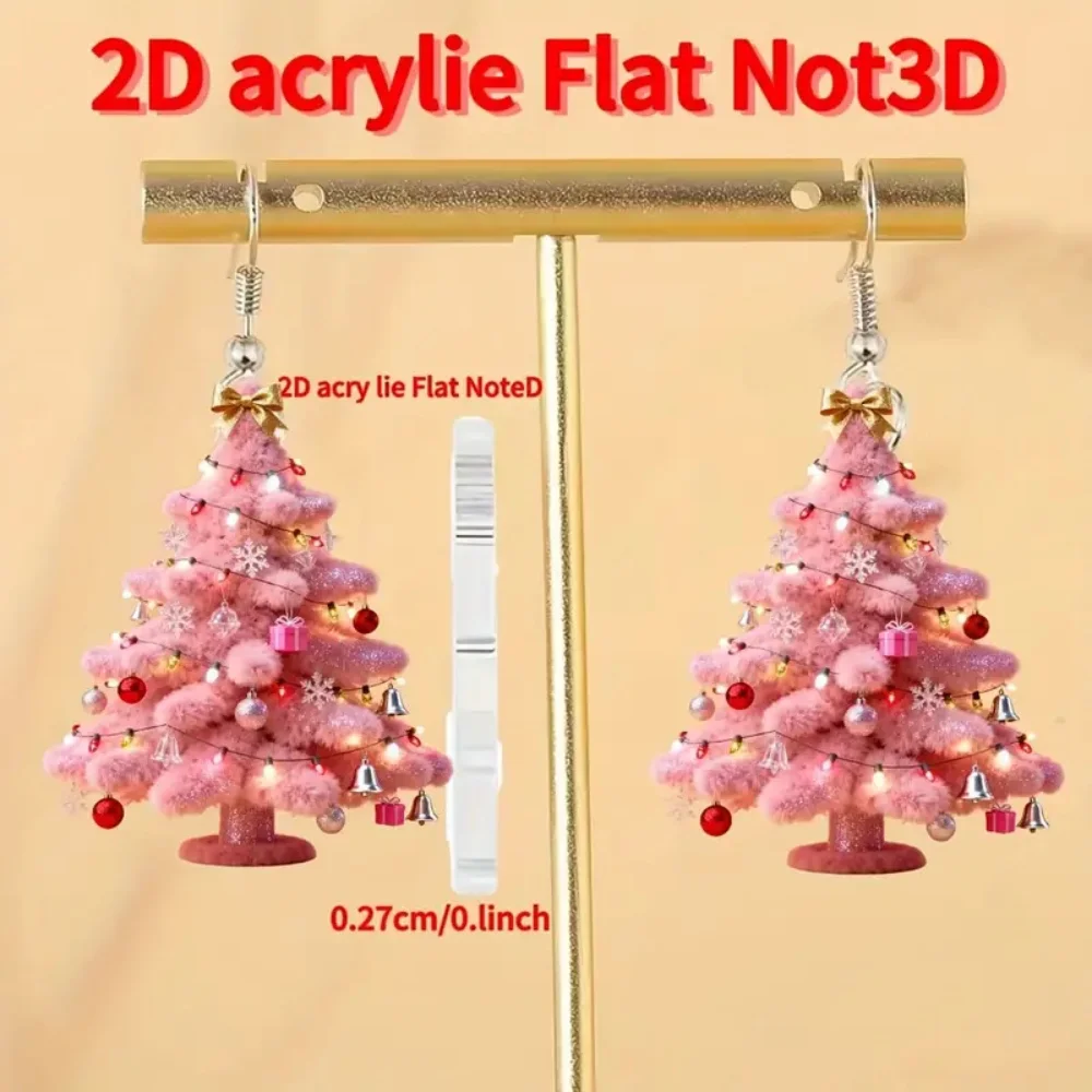 Flat Earrings Sweet Snowflake Earrings Pink Christmas Tree Earrings Flat For Young Women Holiday Event Fashion Accessory