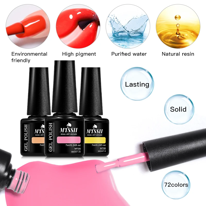 Mtssii 6PCS/SET Zestaw do lakierów do paznokci różowy niebieski fioletowy Półtrwały lakier do paznokci UV Glue Base Top Coat Nail Art Kit