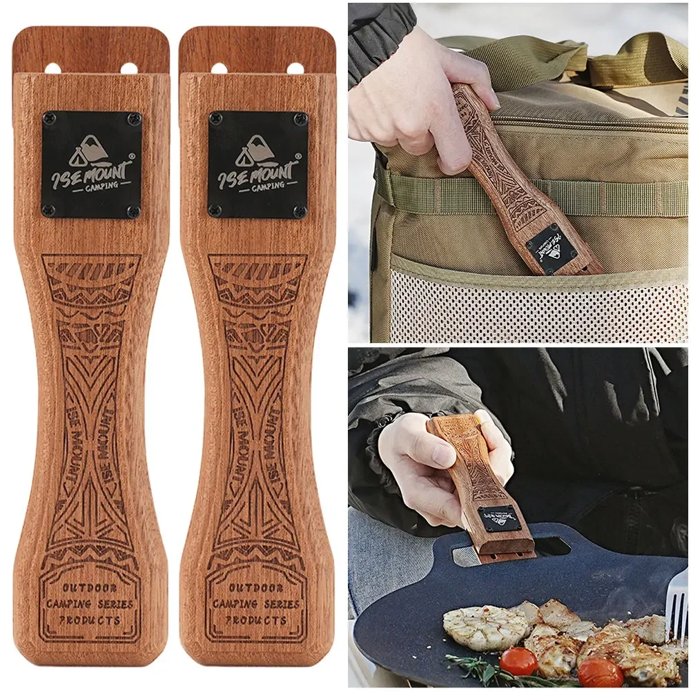 Outdoor-Grillpfanne aus Naturholz mit abnehmbarem, hitzebeständigem Anti-Verbrühungs-Griff, BBQ-Plattenklammer, tragbares Camping-Kochwerkzeug – Detail 5