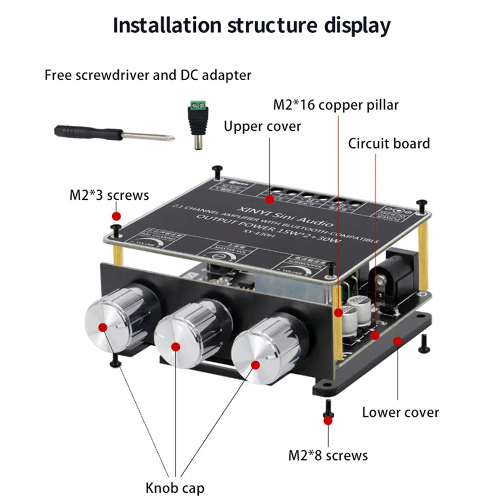 ABAC-XY-E30H Módulo de placa amplificadora de potencia de Audio Bluetooth de 2,1 canales Aplicación de subwoofer de graves altos y bajos