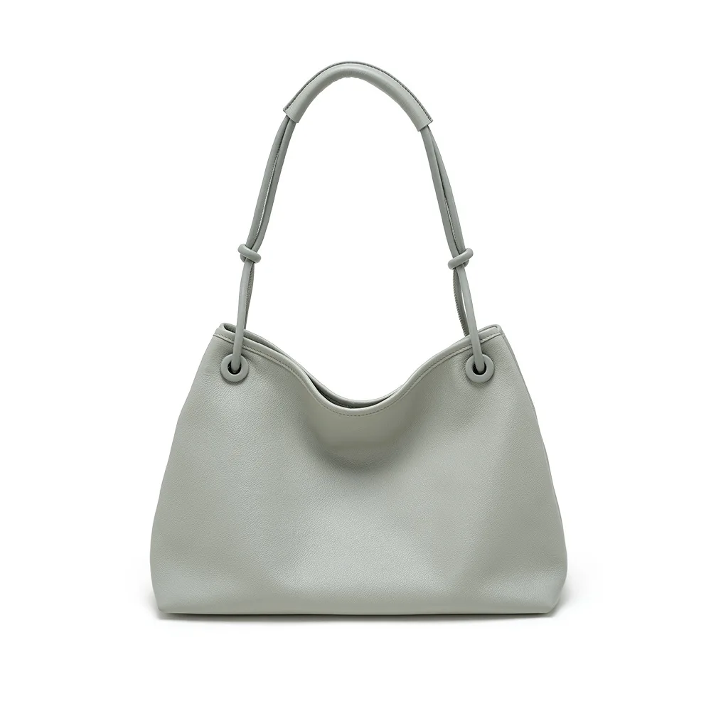 Women's Genuine Leather Hobo Shoulder Bag, Large Capacity Soft Top Grain Leather Tote with Adjustable Knotted Strap for Work