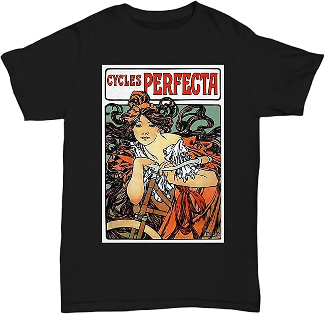 Cycles Perfecta Poster Art by Alfons Mucha Mens T-Shirt Unisex Graphic Black Tee Shirt