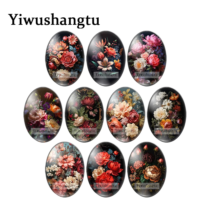 Red Bright colorful Rose flowers Art Paintings 13x18mm/18x25mm/30x40mm Oval photo glass cabochon demo flat back Making findings