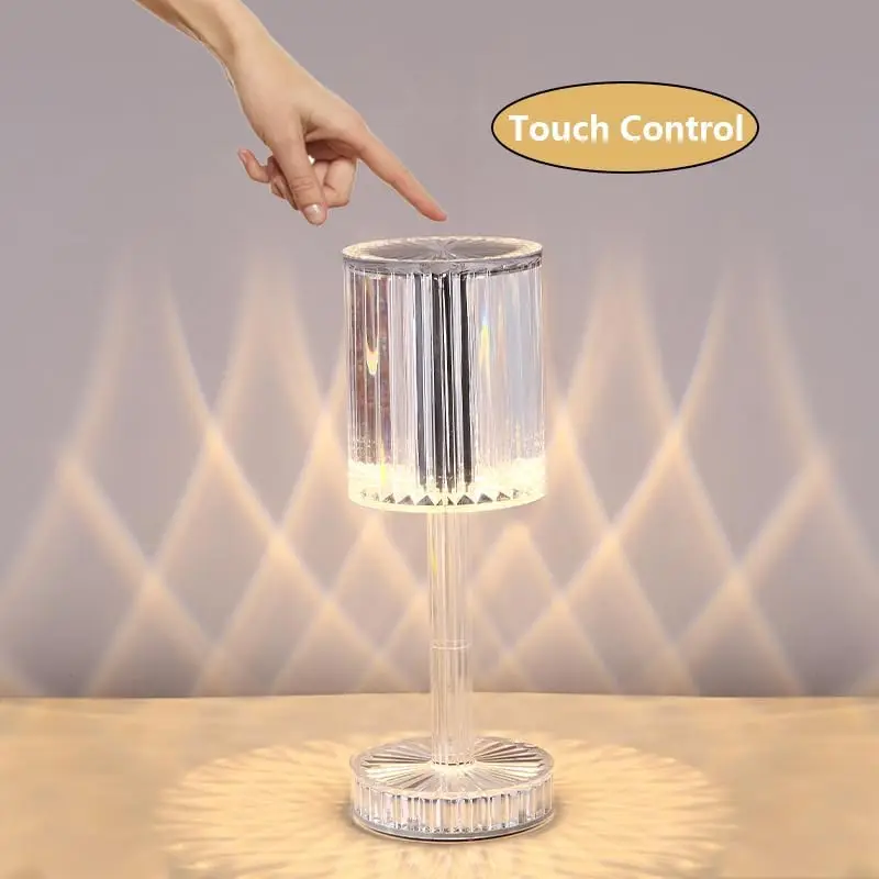 Portable Crystal Table Lamp 3 Colours Touch Control Decorative Table Lamp Bedside Lamp for Kids Bedroom Dining Room Night Lights