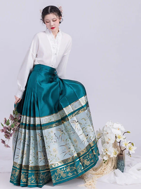 

Chinese Style Cosplay Costume Daily Improved Hanfu Modern Original Horse Face Skirt Green And Purple Work Streetwear Pleated