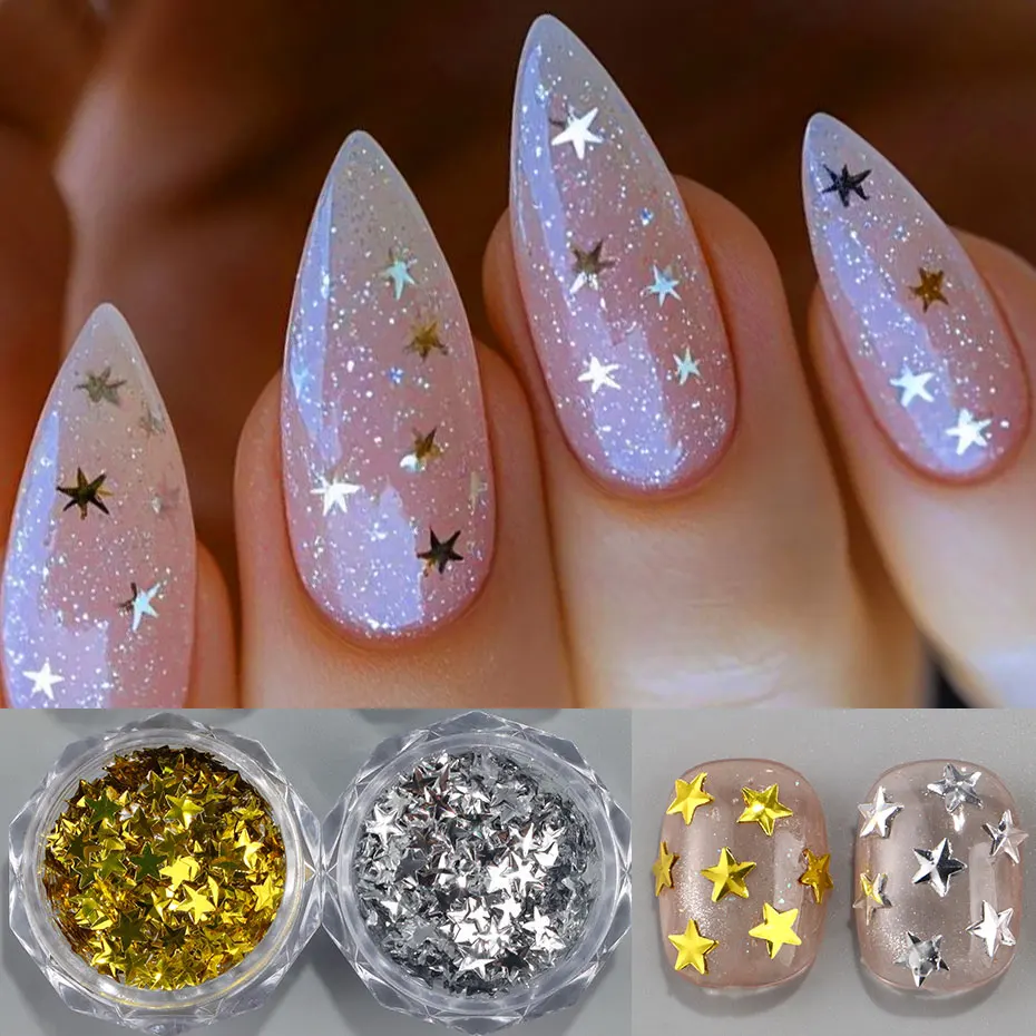 2/4 قطعة Y2K بريق ستار مسمار الترتر ثلاثية الأبعاد الساحرة أسود أبيض مسمار تقشر الكورية الذهبي فضي خمس نقاط StarDIY مسمار ديكور فني