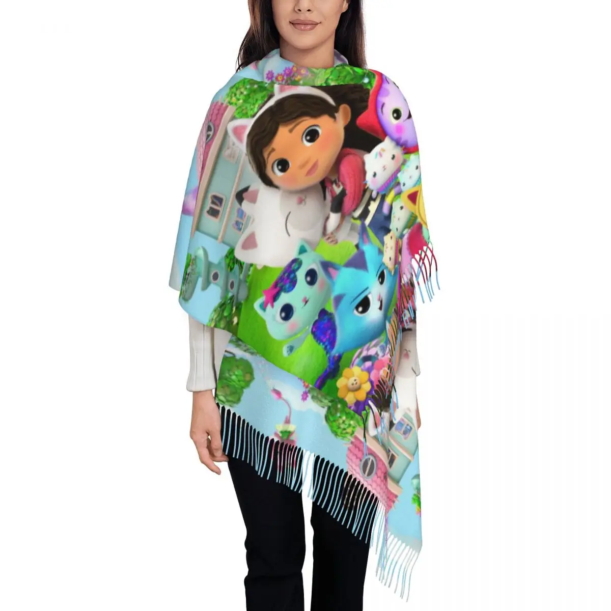 

Шарф для кукольного домика Габби с принтом по индивидуальному заказу, мужские и женские зимние теплые шарфы, шали с рисунком русалки, накидки