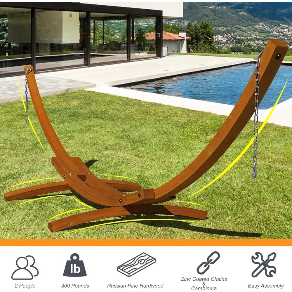 Hammock madeira arco ao ar livre com carabiners, stand, pinho russo, madeira, 2 pessoas, 13 pés, capacidade de 450lb