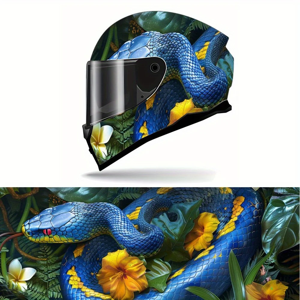 

Bright blue python motorcycle vinyl wraps helmet decal, self-adhesive waterproof helmet decoration, helmet sticker,universal m