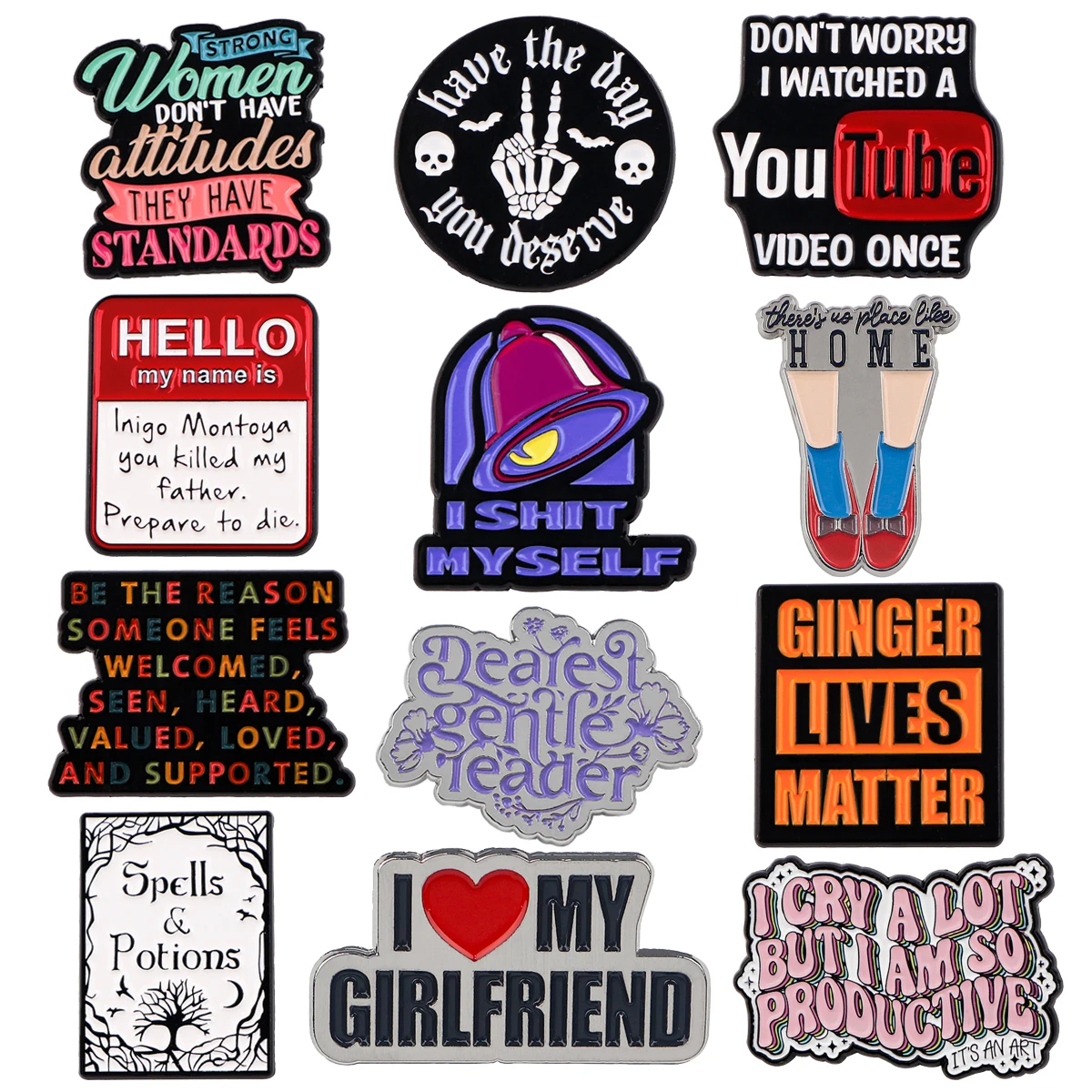 

Quotation Phrase Word Enamel Pins Metal Cartoon Brooch Backpack Hat Bag Lapel Badges Men Women Fashion Jewelry Collection Gift