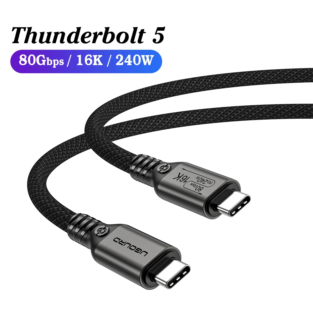 Thunderbolt 5 gecertificeerde chipkabel 80Gbps USB-C Thunderbolt volwaardige kabel 120Gbps enkelvoudige Type-C kabel 240W voor EGPU SSD Hub