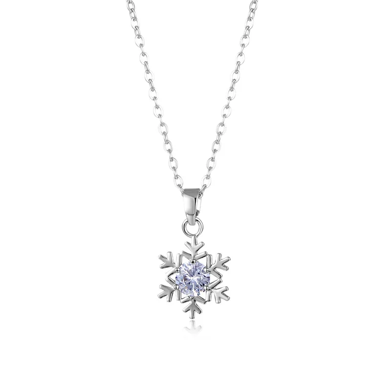 Women Girls Cute Snowflake Pendant Necklace Crystal Choker Stainless Steel Chain Snow Necklace Jewelry Christmas New Year Gift