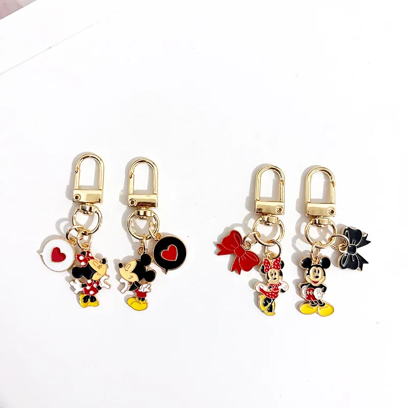 Chaveiro de Liga Metálica Disney Mickey Minnie, Acessório Kawaii para Pendurar na Bolsa, Charm para Celular de Casal, Decoração para Mochila Infantil e Estudantil