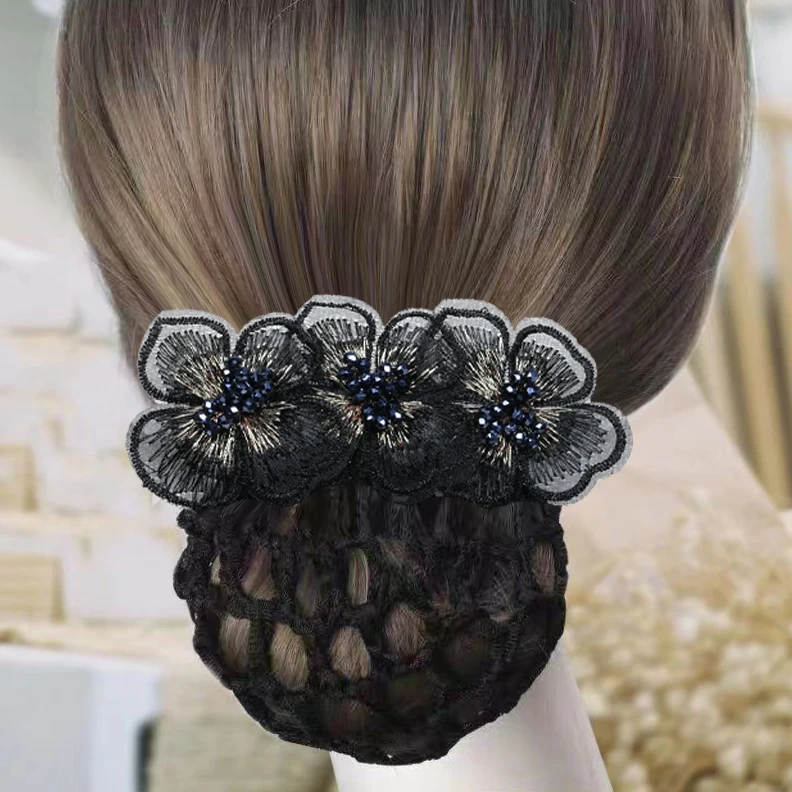 Elegant Beaded Floral Hair Net for Women - Sophisticated Vintage Style Accessory, Perfect for Professionals & Special Occasions