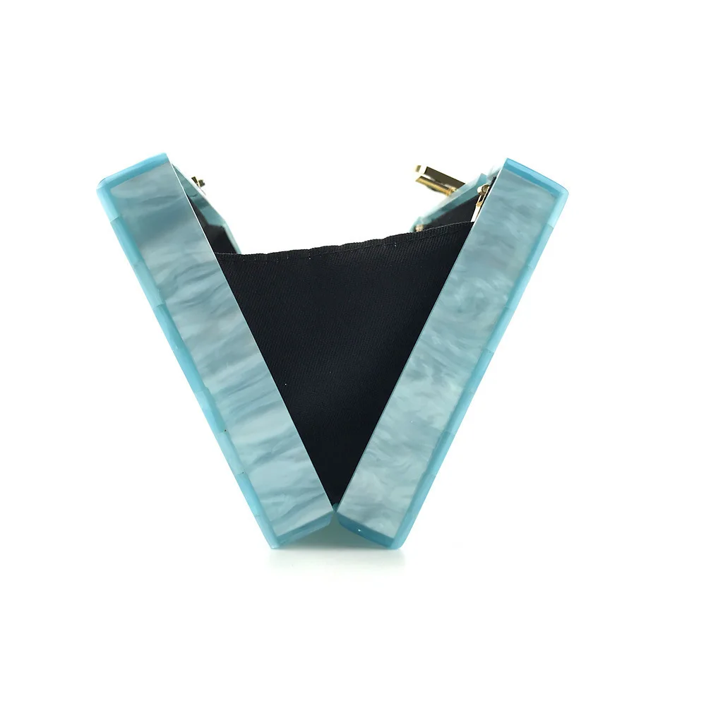 Bolso de mensajero con perlas acrílicas para mujer, bolsa de mano de retales a rayas de color azul claro, de lujo, a la moda, para fiesta de noche,