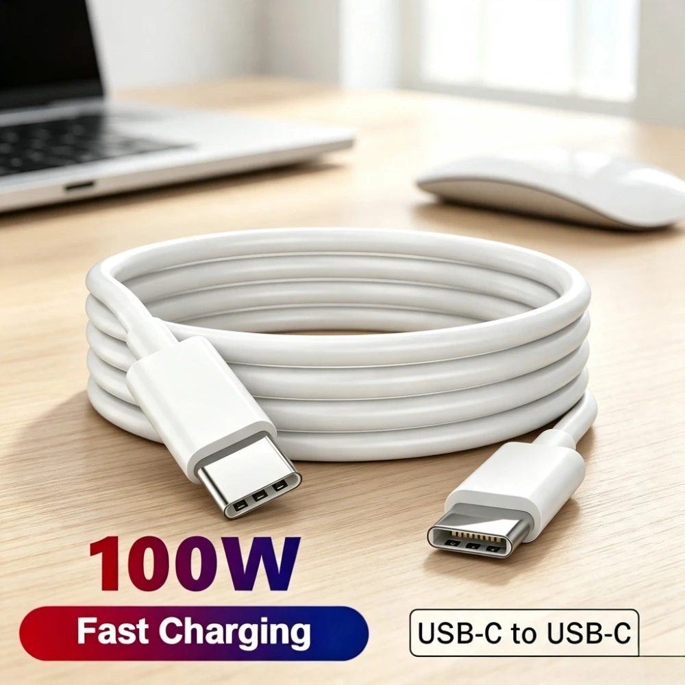 100W 6A PD Fast Charging Cable Type-C to Type-C Braided High Speed Data Transfer Charging Cord For Samsung Xiaomi Huawei Realme