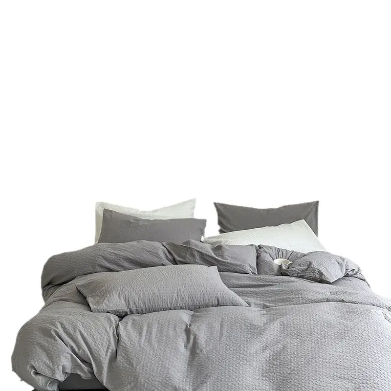 

Japanese-style simple cotton yarn-dyed washed cotton three-dimensional bubble sand four-piece ins striped quilt cover