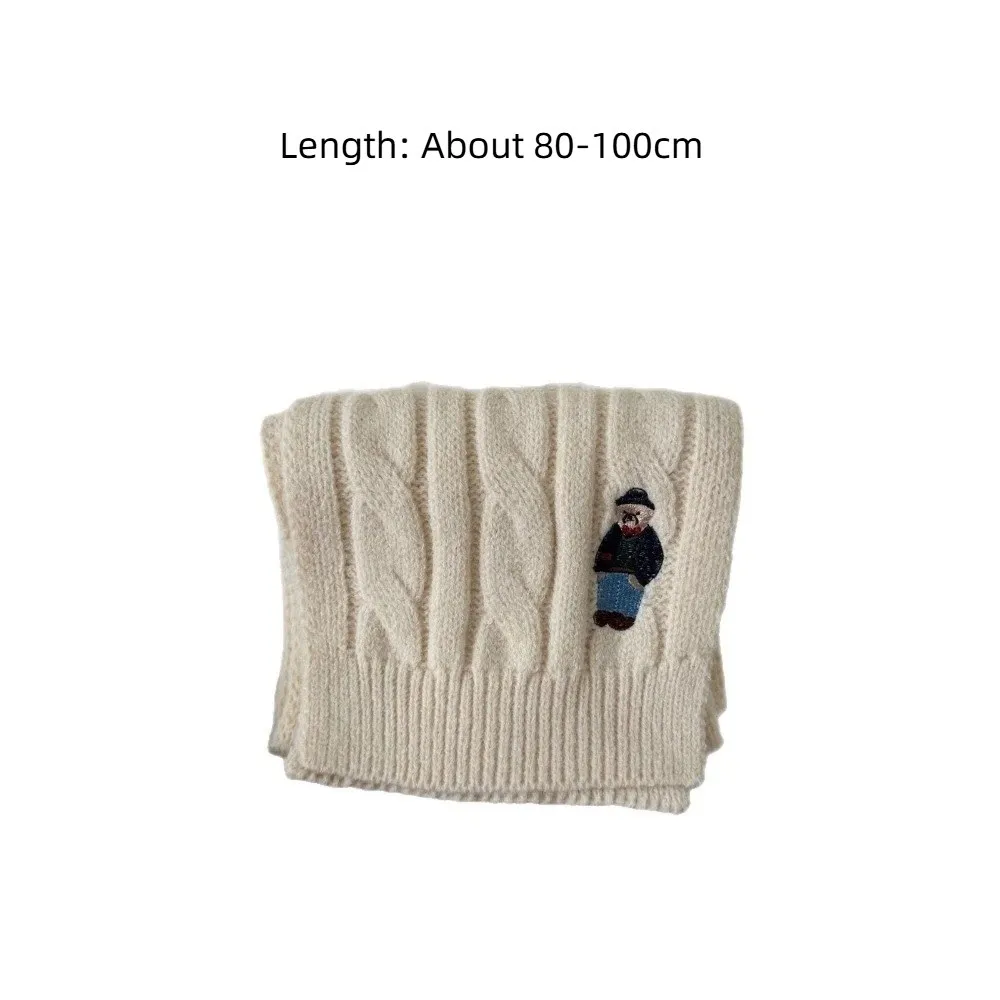Thicken Children's Knitted Scarf Solid Color Keep Warm Infant Neckwarmers Bear Embroidery Children's Winter Scarf Kids