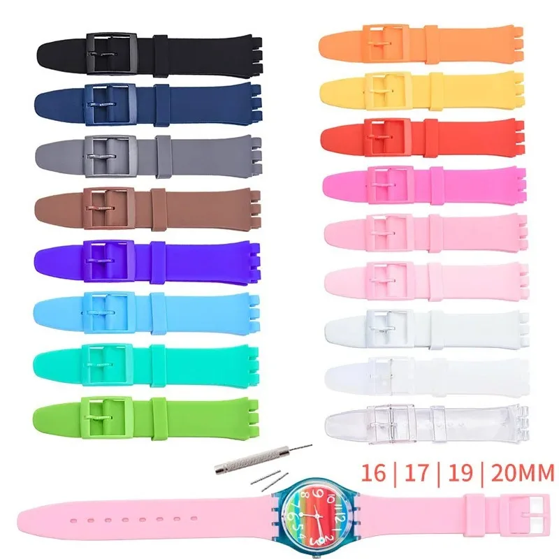 16mm 17mm 19mm 20mm Silicone Watch Band for Swatch Colorful Rubber Strap Sports Replacement Wrist Bracelet Men Women Accessories