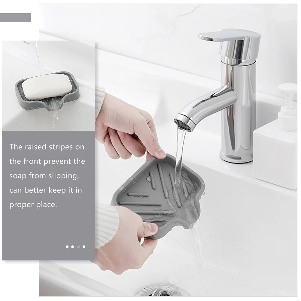 

2pcs Silicone Soap Box Raised Stripes Non-Slip Self-Draining For Bathroom Shower Kitchen Use Soap Holder Drainable Dish Bar