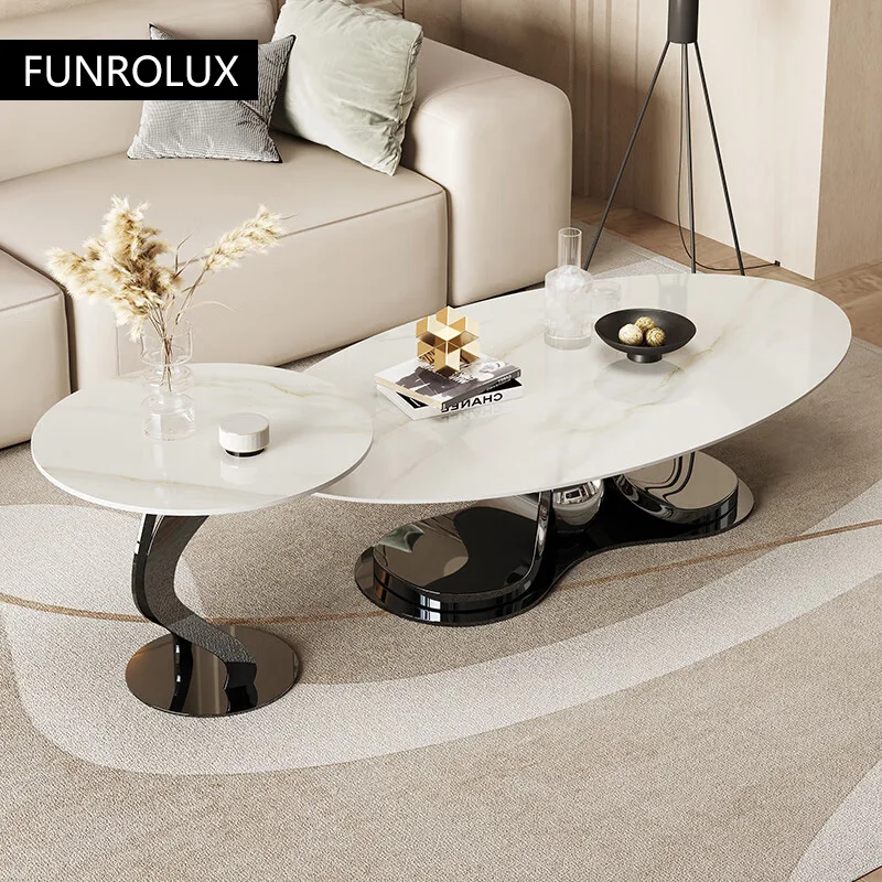 Light Luxury Slate Coffee Table Simple Living Room Household Small House Type Coffee Table Shaped Coffee Table Stainless Steel