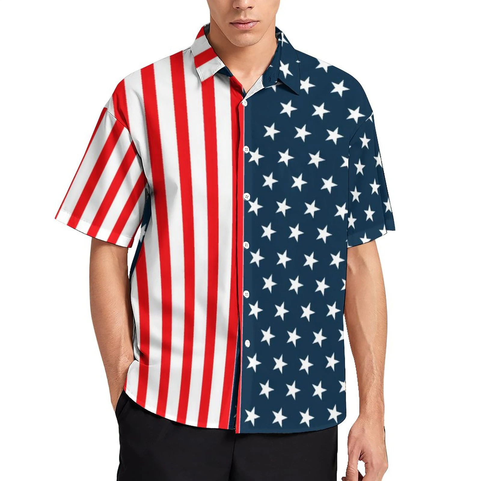 US Flag Loose Shirt Men\'s Beach Casual Shirt Hawaii Vacation Short Sleeve Vintage Plus Size Shirt Outdoor Men\'s Fashion Clothing