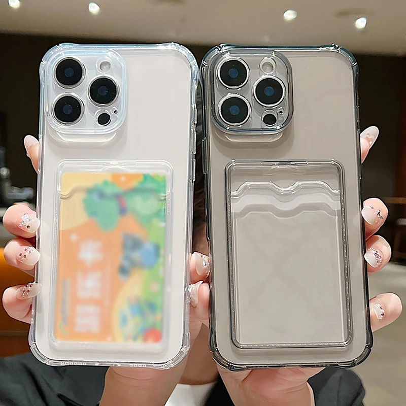 Kartentasche, transparente TPU-Handyhülle für iPhone 16, 15, 14, 13, 12 Pro Max, 16 Pro 11, weiche, stoßfeste, klare Silikon-Rückseite