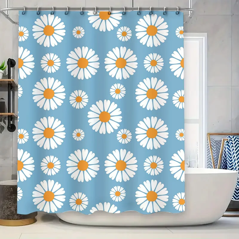 

Синяя занавеска для душа с белыми ромашками, декоративный цветочный принт, домашний текстиль для ванной комнаты, водонепроницаемая ткань, доступна в Va