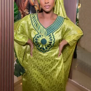 Trang phục châu Phi Dashiki dành cho phụ nữ, thêu truyền thống, áo choàng bazin, áo choàng màu xanh lá cây Ankara, váy tiệc cưới ở Nigeria 8 Trang phục bán hàng châu Phi chính cho phụ nữ - №7
