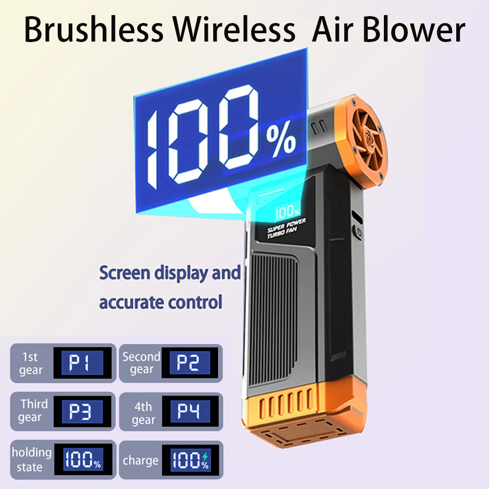 【2025 جديد】منفاخ هواء توربو بمروحة نفاثة لاسلكية بدون فرش لتنظيف السيارة مع شاشة LED رقمية محمولة للاستخدام في الهواء الطلق والشواء