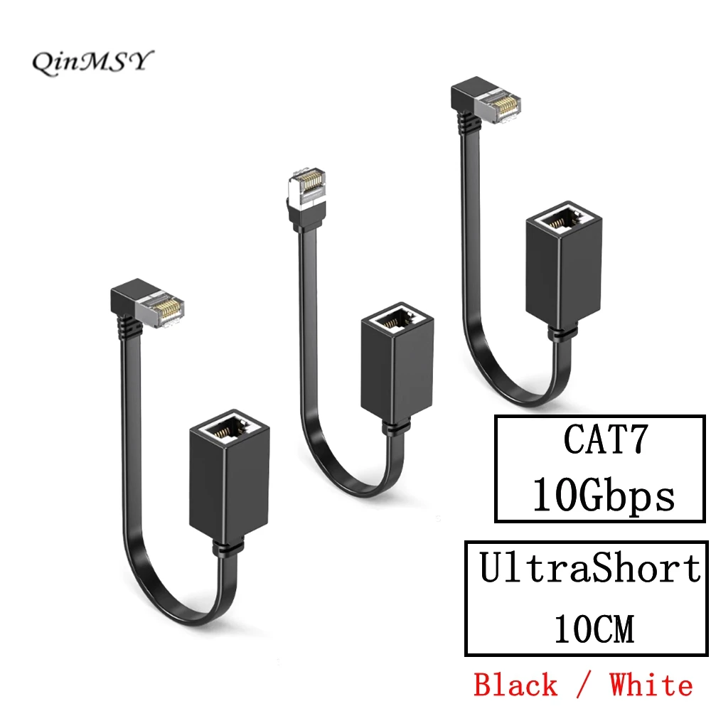 

90-градусный сетевой удлинительный кабель CAT7, плоский ультра 10 Гбит/с, угол вверх и вниз, угловой сетевой провод RJ45, переходной шнур «папа-мама», 10 см