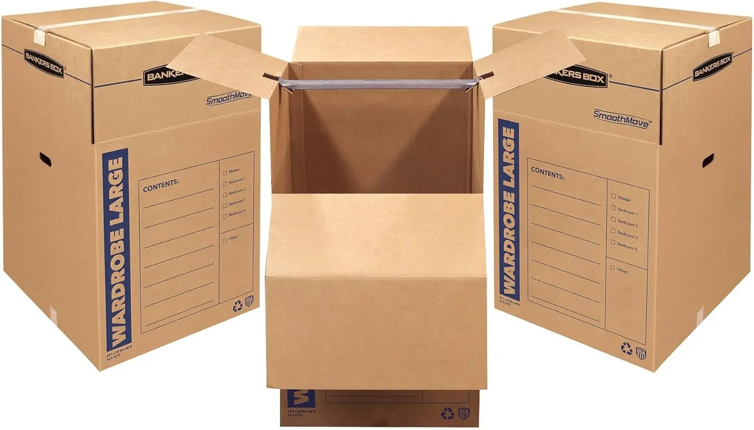 3-Pack Tall Wardrobe Boxes 24x24x40 Inches for Moving Clothes Storage