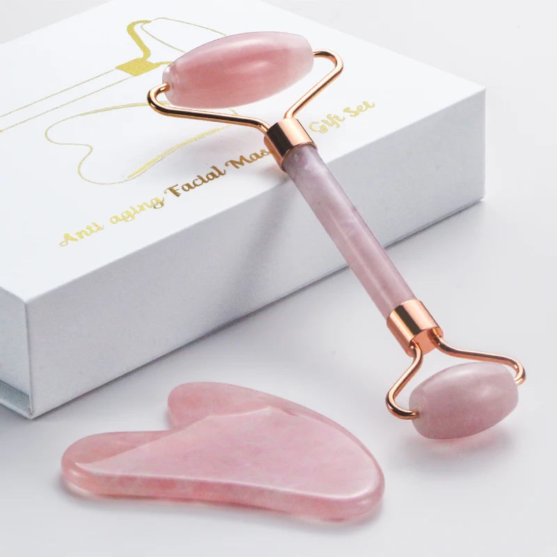 Bestseller Private Label Hoge Kwaliteit Guasha 100% Natuurlijke Quartz Rose Gold Facial Jade Roller Massager Anti Aging Gezicht Rolle