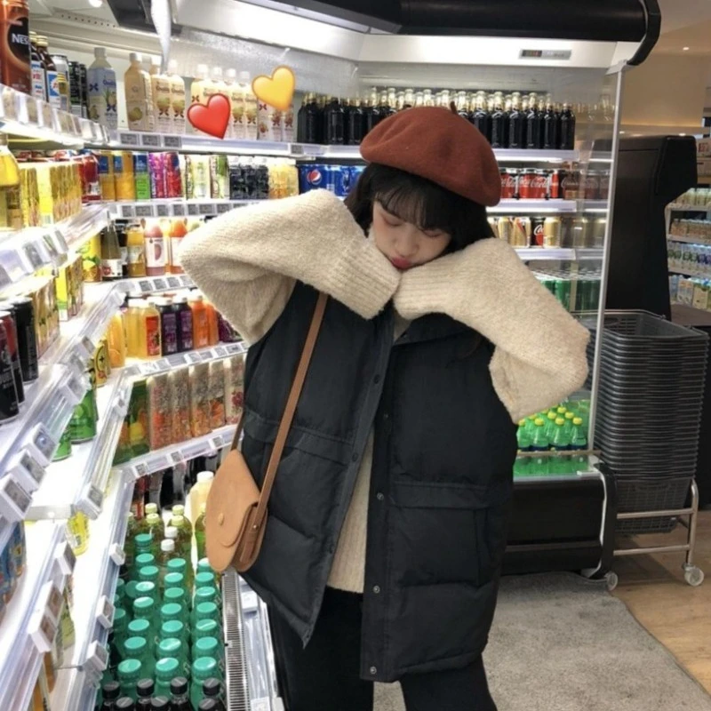 

Heavy Duty Down Filled Vest Coat for Women Autumn Winter Warmth Short Loose Jacket Korean Style Student Outerwear