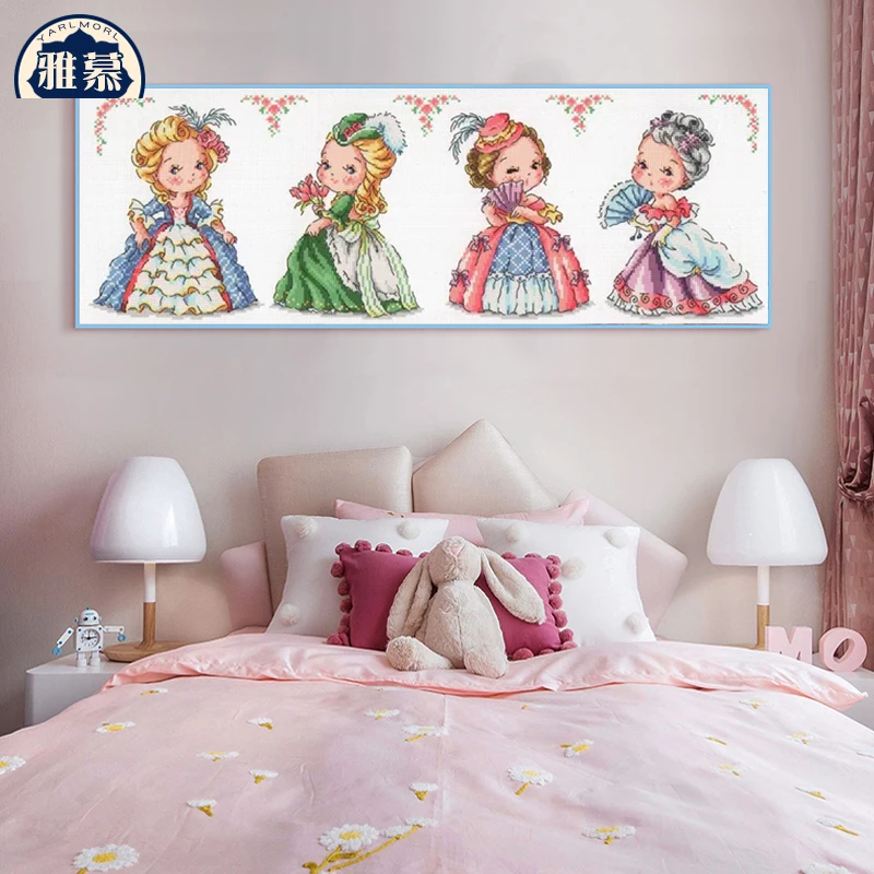 

New Arrival YARLMORL DMC Cross Stitch Kit Printed Cartoon Anime Princes Four Bedroom Living Room Wall Art Home Decor