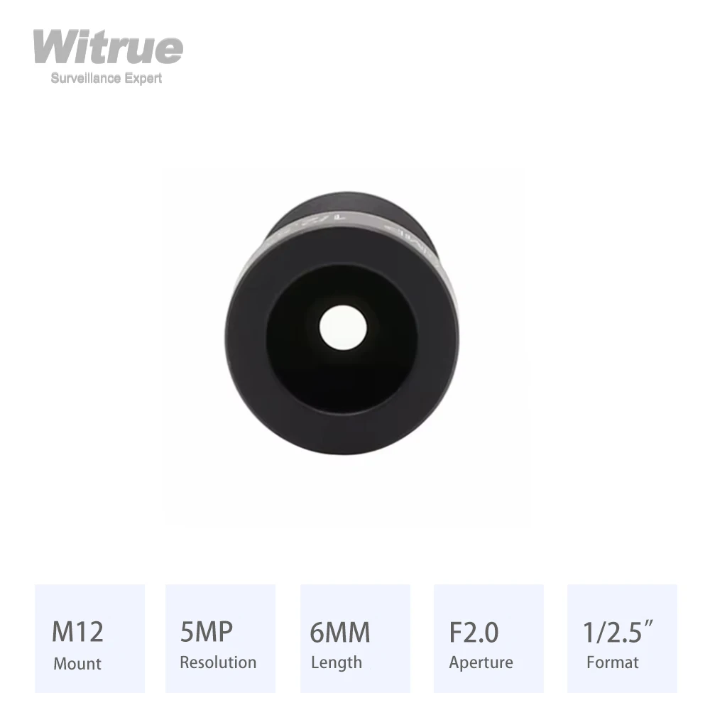 Witrue  HD 5MP M12 Mount Lens 6MM  Aperture F2.0 Format 1/2.5" for Surveillance Security CCTV Cameras