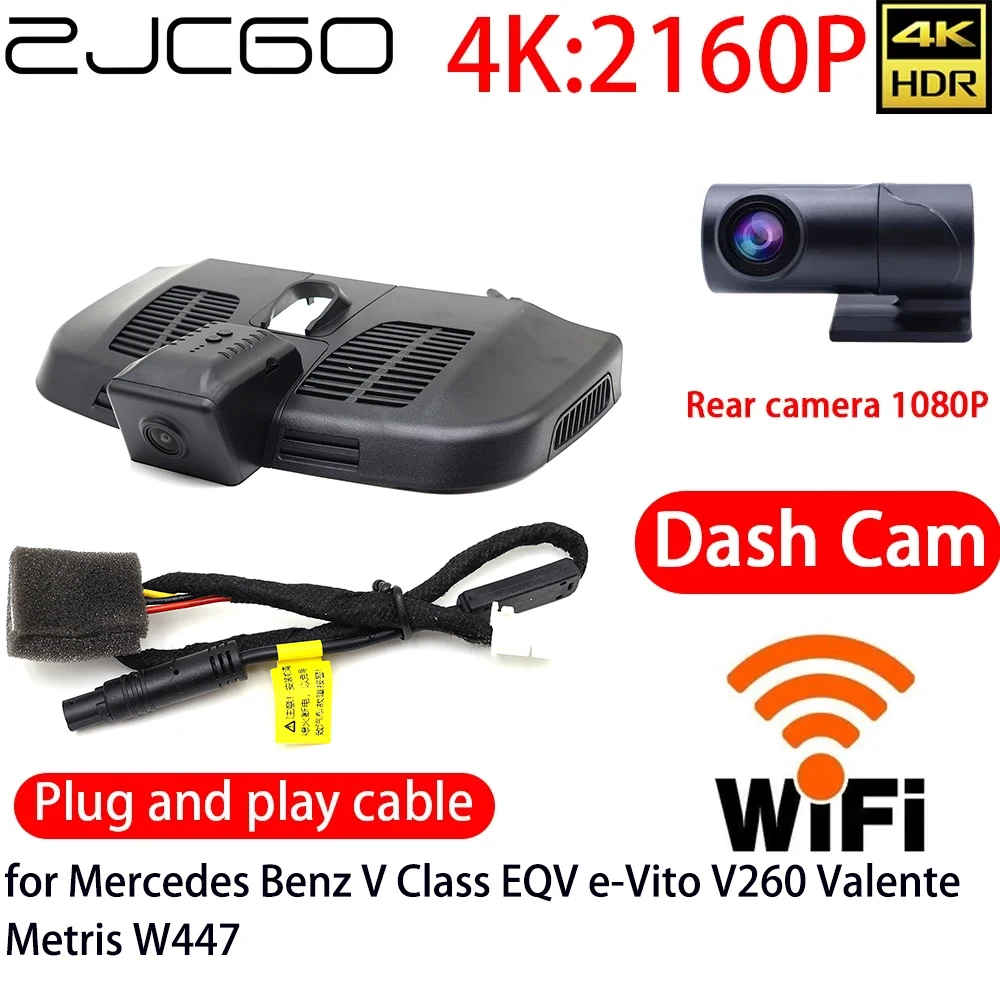 ZJCGO 4K DVR Dash Cam Wifi Front Rear Camera 24h Monitor for Mercedes Benz V Class EQV e-Vito V260 Valente Metris W447 2016~2024