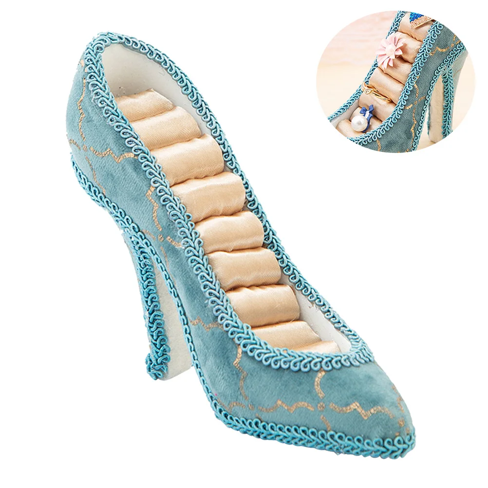

Blue Series High-Heel-Shaped Jewelry Holder Lightweight Sturdy Display Rack Gilding Storage Organizer Small Size For Bedroom