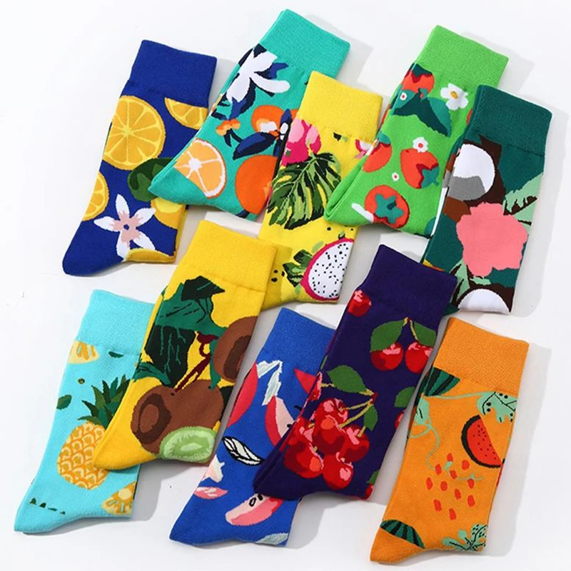 Happy Funny Colorful Women Stocking Fashion Plant Leaf Creative Tide Cotton Socks Cute Cartoon Fruit Cherry Pineapple Sock носк