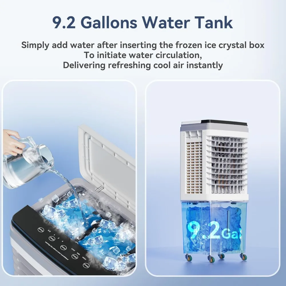 Evaporative Air Cooler, 3-IN-1 Portable Air Conditioners with 2353 CFM, Swamp Cooler with 9.2 Gallon Water Tank, Remote