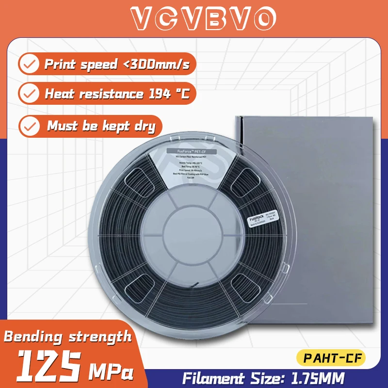 3D Printer Filament PAHT-CF Size 1.75mm 3D Printed Wire Neatly Wound Filament Vacuum Packing