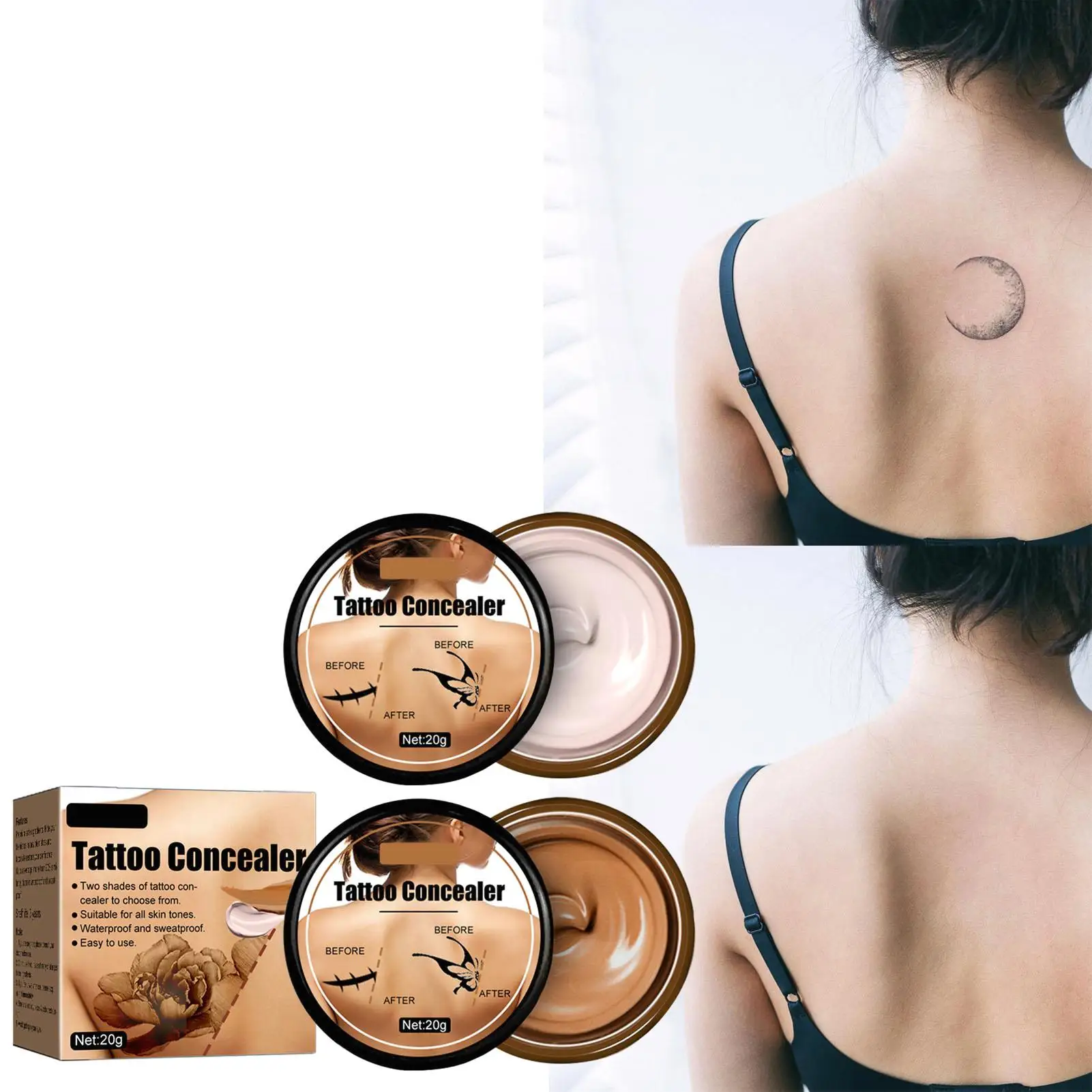 Corretivo de tatuagem impermeável, cobertura de manchas escuras e cicatriz da pele, maquiagem portátil para homens e mulheres, 0,7 oz/20g