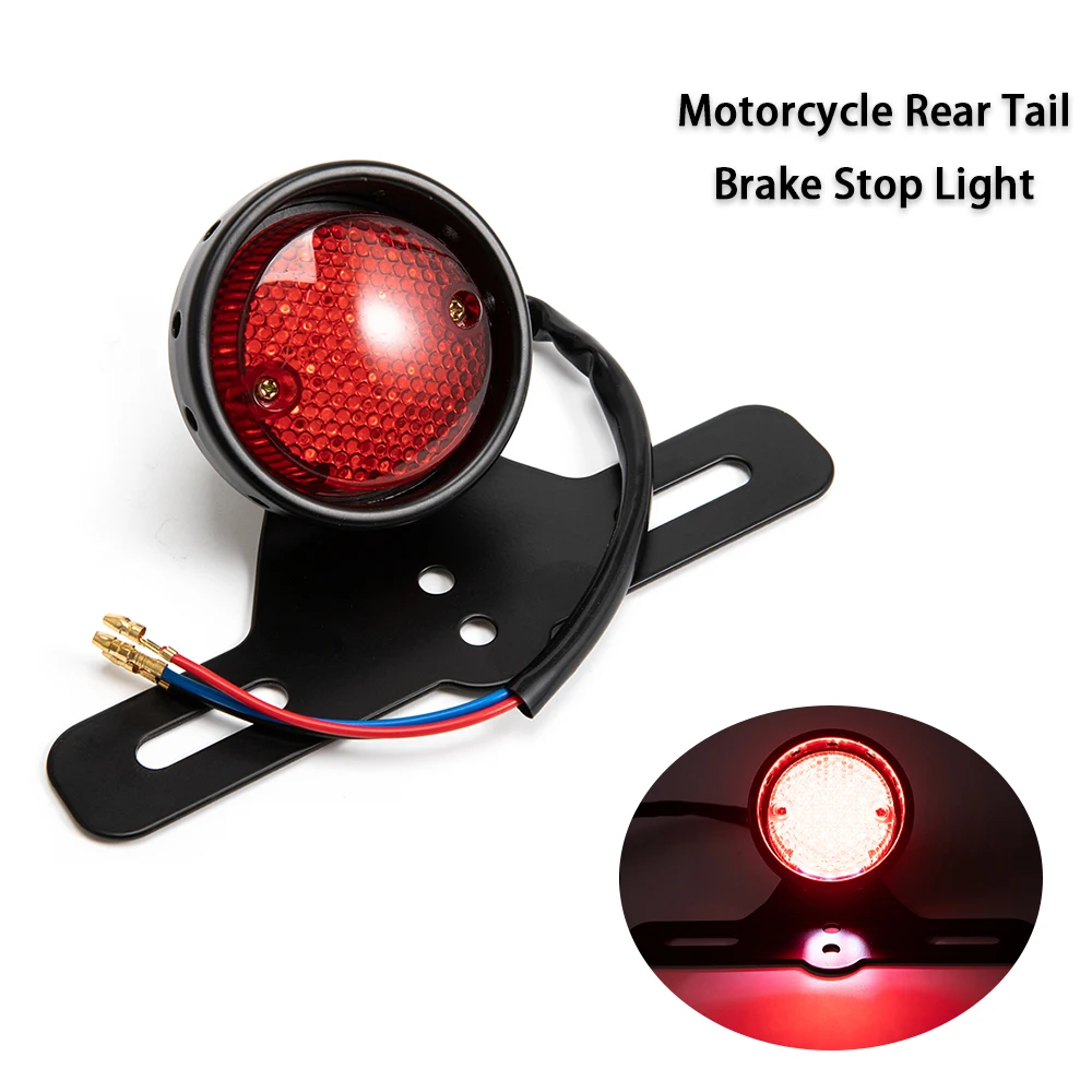 

Evomosa Motorcycle Retro Red Tail Rear Brake Stop Light Lamp W/ License Plate Mount For Harley Suzuki Honda Chopper Bobber