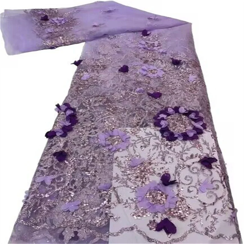 

High Quality African Nigerian Tulle Sequins Lace Fabric For Sewing Wedding Party Gown Dress 3D Embroidered Net Cloth 5Yard