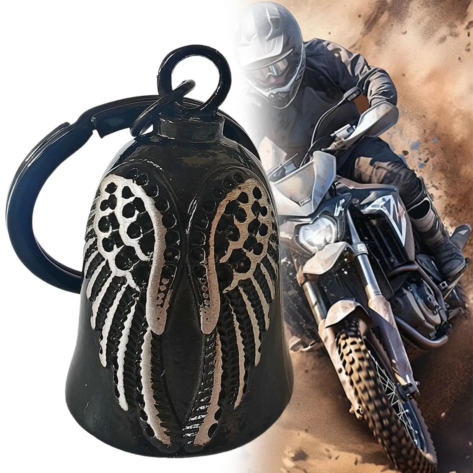 

Motorcycle Winged Bell Pendant Retro Black Riding Good Luck Keychain Fashionable Motorcycle Bell Hanging Ornament