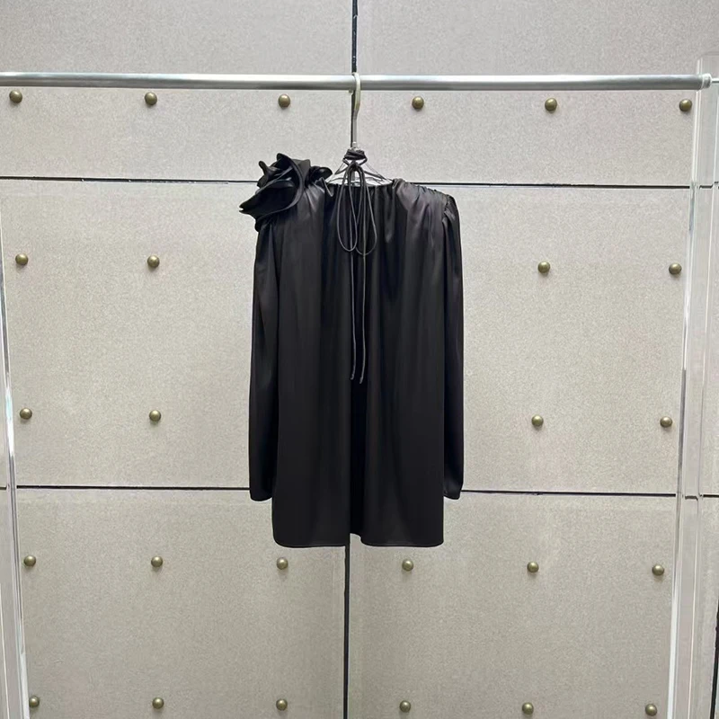 Handgemaakte bloemenrimpel-stropdasblouse voor dames, casual comfortabele mode-top, shirt van hoge kwaliteit, 2025, lente, nieuw, y2k