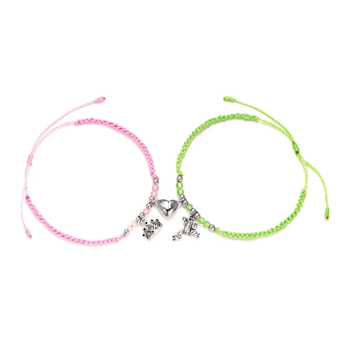 2 Teile/satz Herz Magnetische Gewinnen Krone Frosch Anhänger Paar Armbänder Für Frauen Männer Handgemachte Rosa Grün Seil Kette Armreif Schmuck