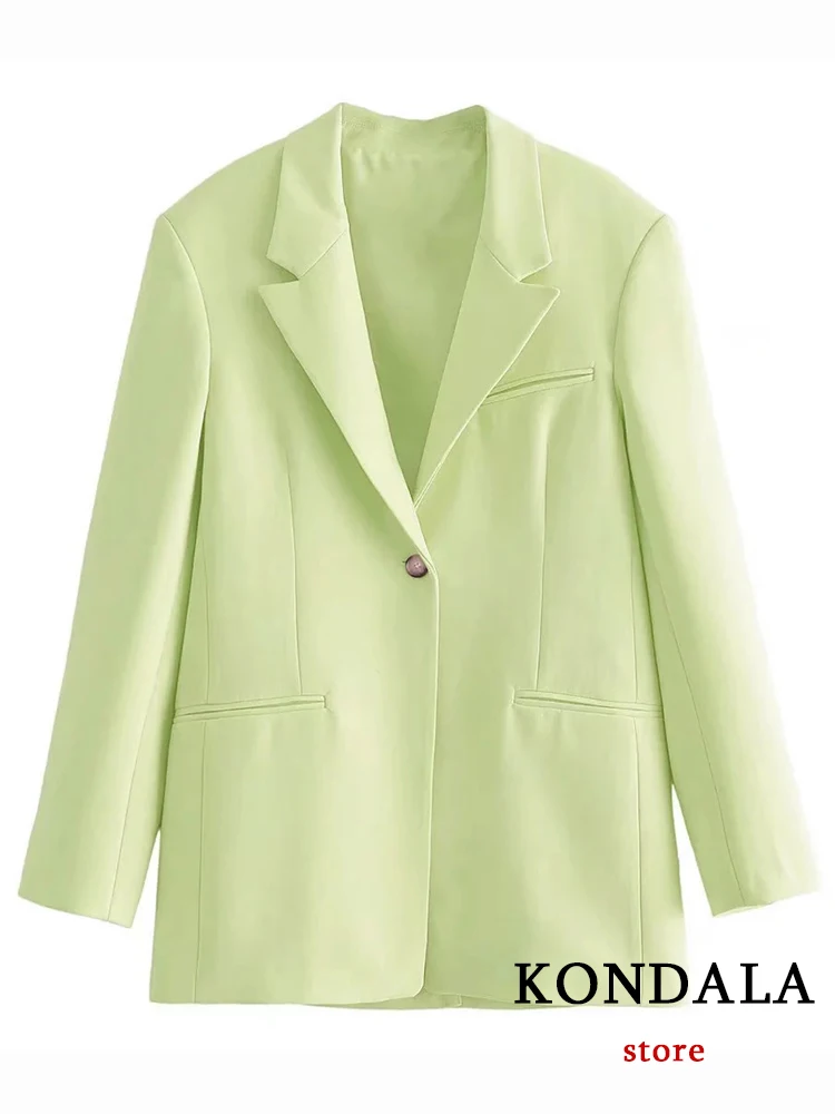 KONDALA-Blazer verde liso para mujer, chaqueta de manga larga con cuello de pico, un solo botón, elegante, a la moda, 2022